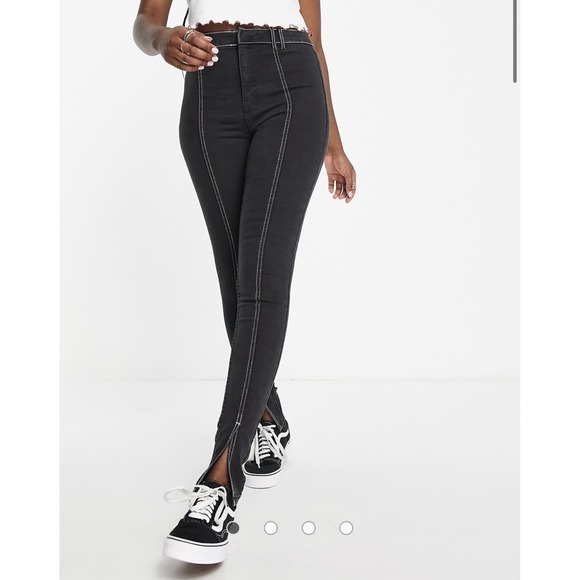 ASOS Denim - ASOS Miss Selfridge Contrast‎ Stitch Split Hem Skinny Jeans Black Size 8 30X32